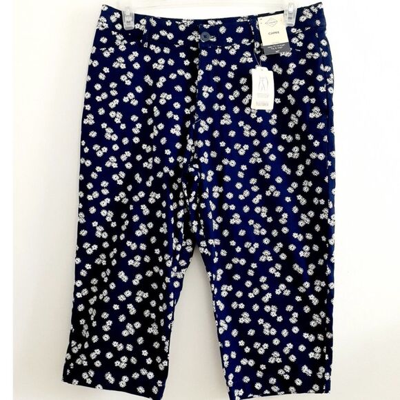 St. John's Bay Daisy Print Navy Women's Mid Rise Capri Size 14 NWT - Picture 1 of 12